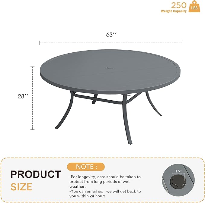 VICLLAX 63" Outdoor Round Patio Table - Image 3