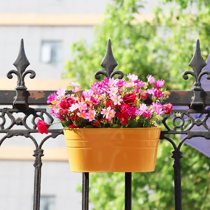 3 Pack Metal Railing Planters, 10.5" Oval Hanging Flower Pots - Image 5