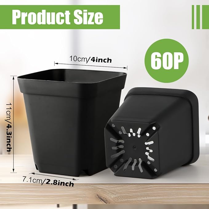 Square Nursery pots 4 Inches 60Pcs, Seedling Plastic Seeds propogation Growing - Image 3