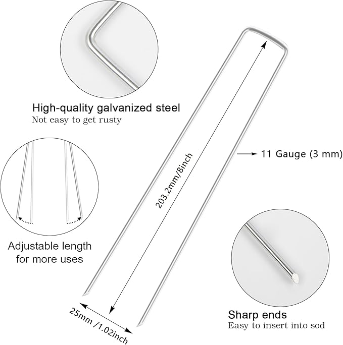 FEED GARDEN 8 Inch 100 Pack Galvanized Landscape Staples 11 Gauge Anti-Rust - Image 2
