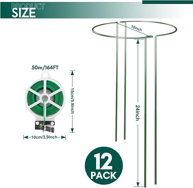 12 Pack 24 inch Plant Support Stakes, Half-Round Metal Garden Flower Stakes - Image 2