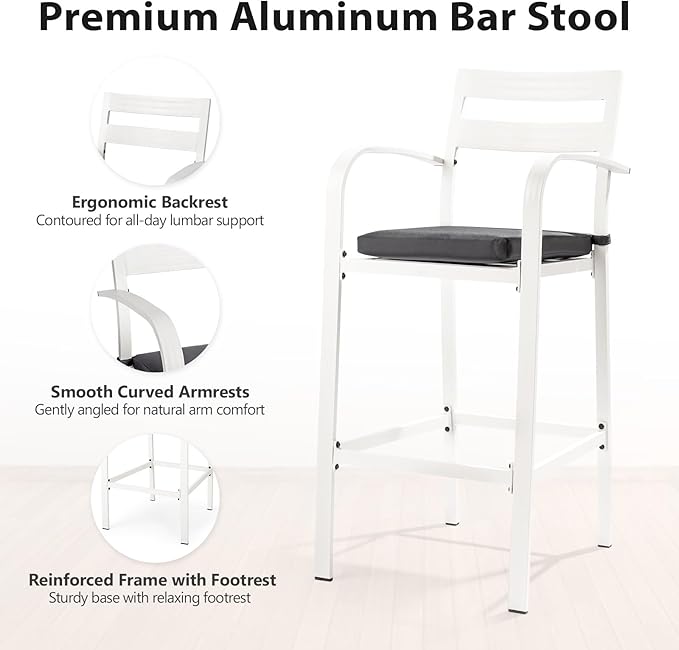 VINGLI Outdoor Bar Stools Set of 2, All-Weather Bar Height Aluminum Stools - Image 6
