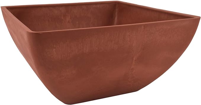 PSW Pot Collection 12x6 inch Plastic/Stone/Wood Composite Square Planter – No by PSW