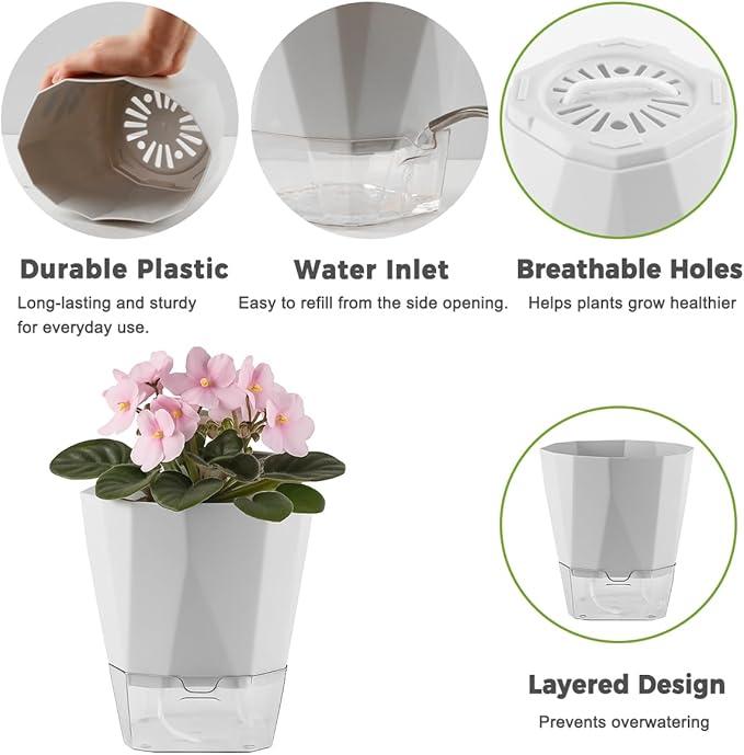6 Pack Self Watering Plant Pots 5 Inches Self Watering Planters - Image 3