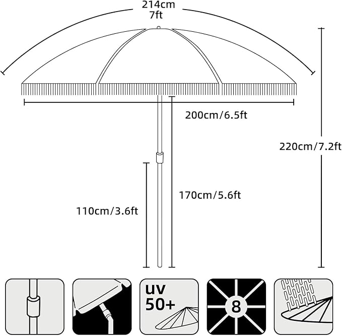AMMSUN 7ft Patio Umbrella with Fringe Outdoor Tassel Umbrella UPF50+ Premium - Image 7