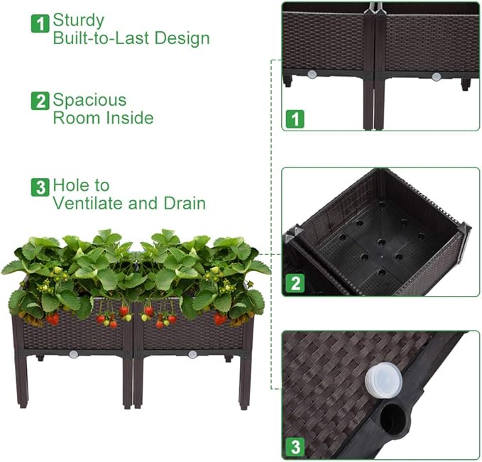 VINGLI Square Raised Garden Bed, Self-Watering Plastic Planter - Image 2