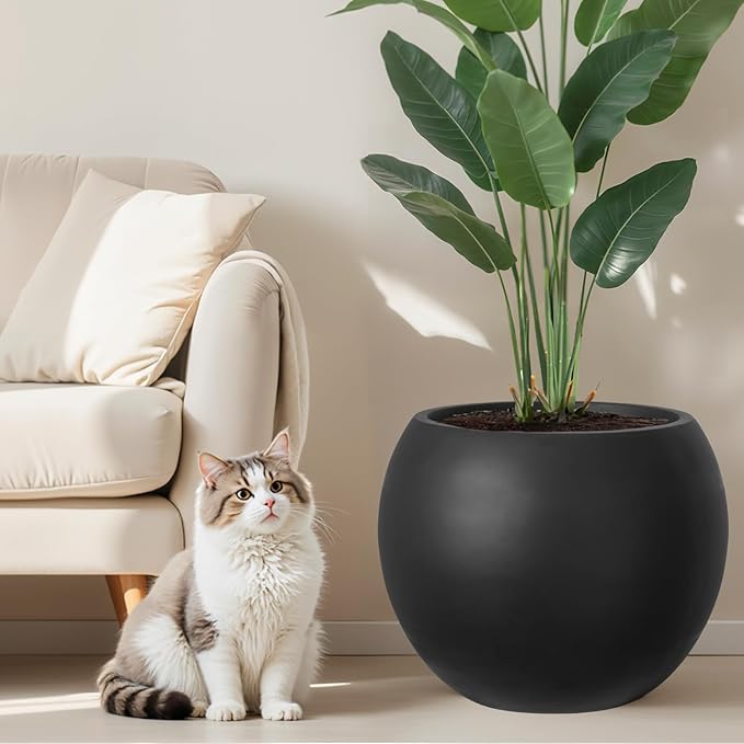 Large Round Planter with Drainage Hole, 13.7''H × 17.7''D Sphere Planter Indoor - Image 7