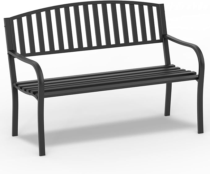 On Shine 50'' Outdoor Bench Weatherproof, Cast Iron All Metal Frame Garden Bench by Unknown
