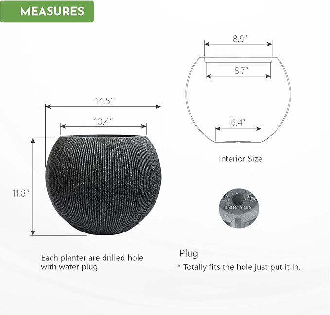 14.5 Inch Dia Plastic Round Black Planters - Image 2