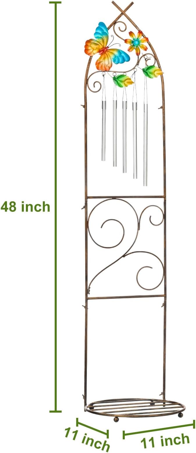 Plant Stands with Garden Trellis, 48” Metal Standing Wind Chimes Plant Pot - Image 3