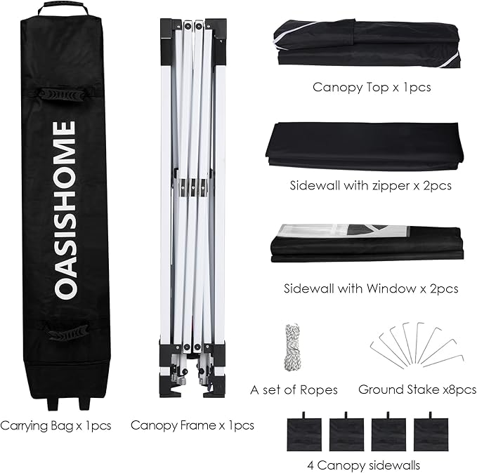 OASISHOME One Push Setup Pop-up Gazebo Portable Canopy Tent 10'x10', - Image 4