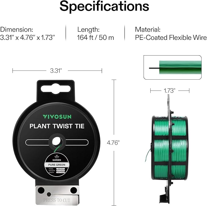 VIVOSUN Twist Ties, 164 ft PE-Coated Green Plant Ties - Image 9