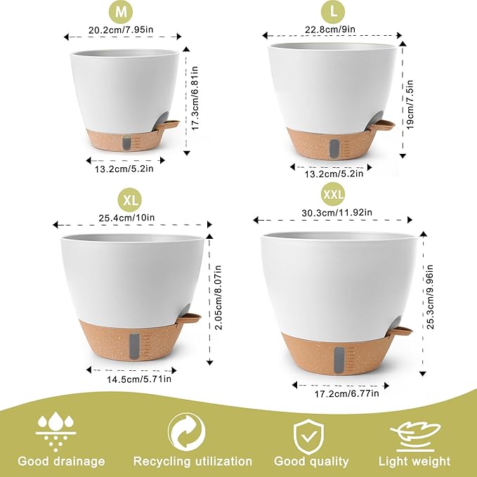 Plant Pots, 12/10/9/8/ Inch Large Plastic Self Watering Flower Pots Indoor - Image 2
