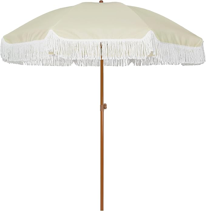 AMMSUN 7ft Patio Umbrella with Fringe Outdoor Tassel Umbrella UPF50+ Premium by AMMSUN