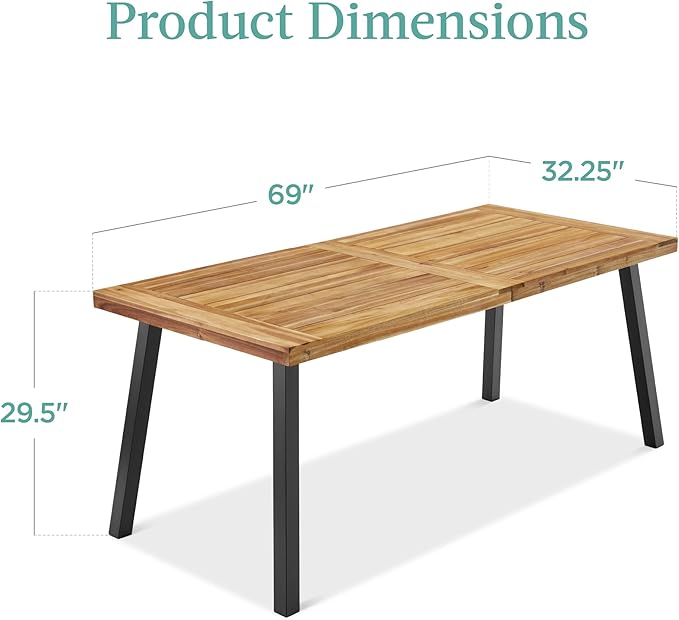 Best Choice Products 6-Person Indoor Outdoor Acacia Wood Dining Table, Picnic - Image 3