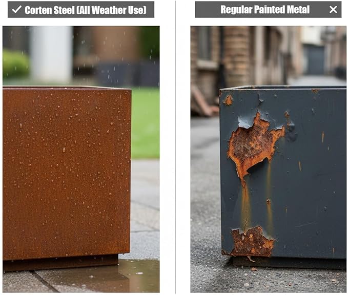 Decoroca Heavy-Duty Corten Steel Planter Box, Large Square Cube Outdoor Planter - Image 4