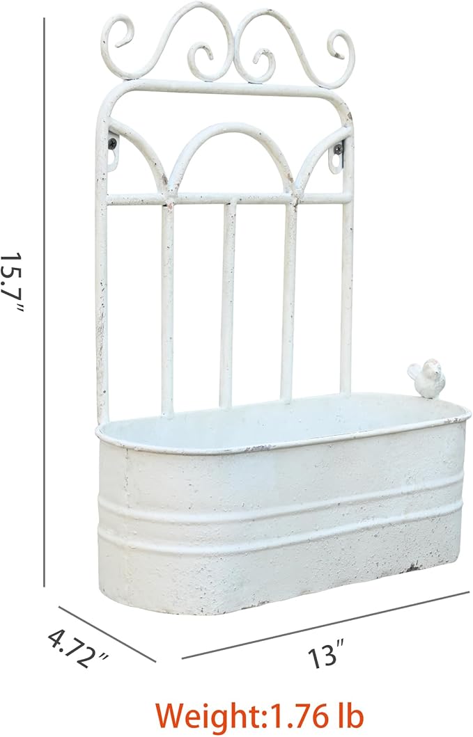 Rustic Metal Wall Planter Vintage Wall Mounted Flower Pot Distressed Wall - Image 2