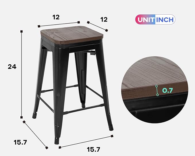 FDW Metal Bar Stools Set of 4 Counter Height Bar Stools 24 Inches Industrial - Image 3