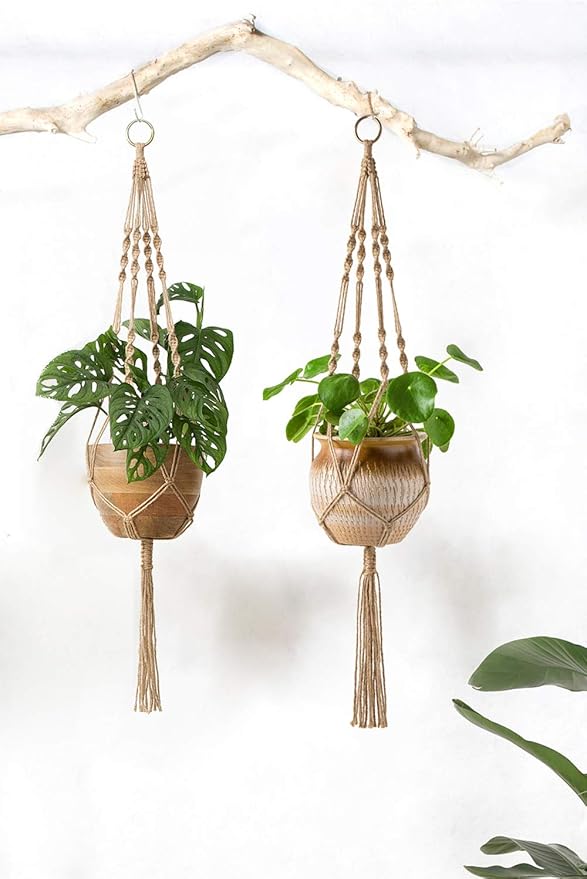 Mkono 4 Pack Macrame Plant Hangers Indoor Hanging Planter Basket Decorative - Image 3