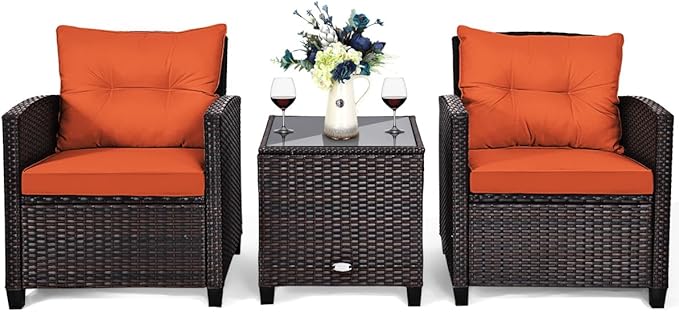Tangkula 3 Pieces Patio Furniture Set, PE Rattan Wicker 3 Pcs Outdoor Sofa Set by TANGKULA