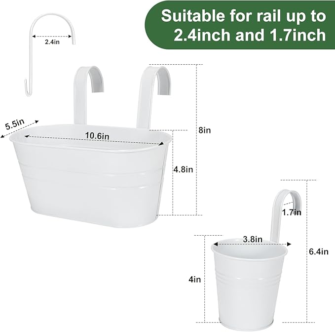HowRU Metal Iron Flower Pots for Railing Fence Hanging Bucket Pots and Hanging - Image 2