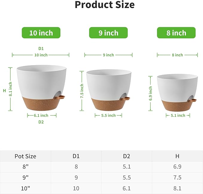 FaithLand 3-Pack Planter Pots, 10 9 8 Inch Self Watering Flower Pots - Image 2