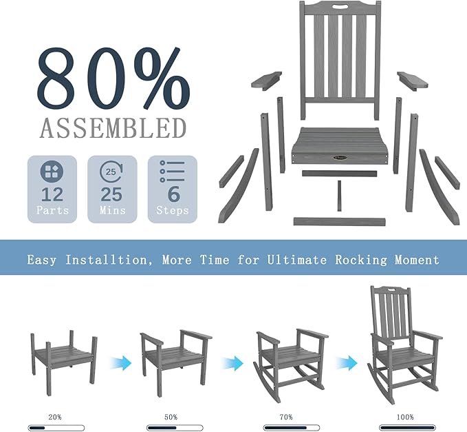 Oversized Rocking Chair Set of 8, Outdoor Rocking Chair - Image 9