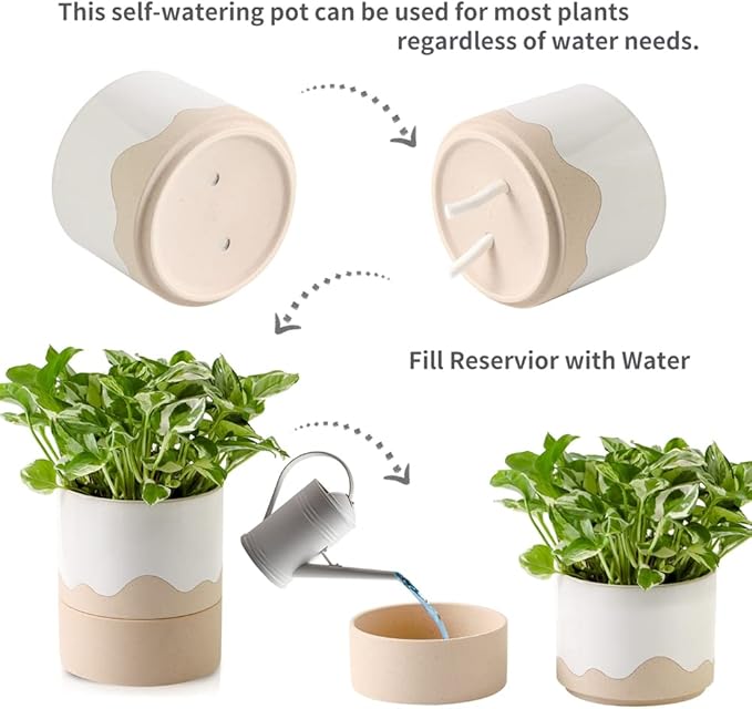 Nihow Self Watering Plant Pot: 6 Inch Ceramic Planter - Image 3
