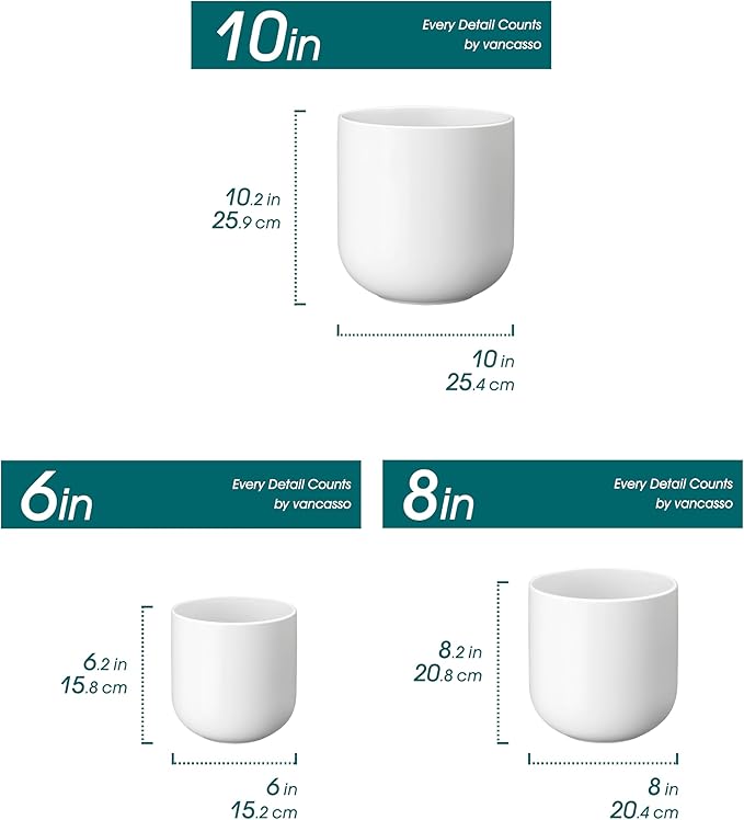 vancasso 6+8+10 inches Ceramic Plant Pots, Planters - Image 2