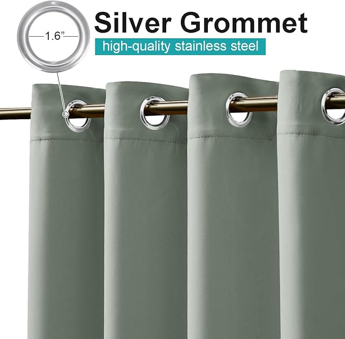 NICETOWN 2 Panels Sage Green Blackout Indoor & Outdoor Curtains - Image 3
