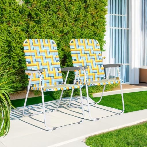 VINGLI Patio Lawn Webbed Folding Chairs Set of 2, Outdoor Beach Chair Portable - Image 5