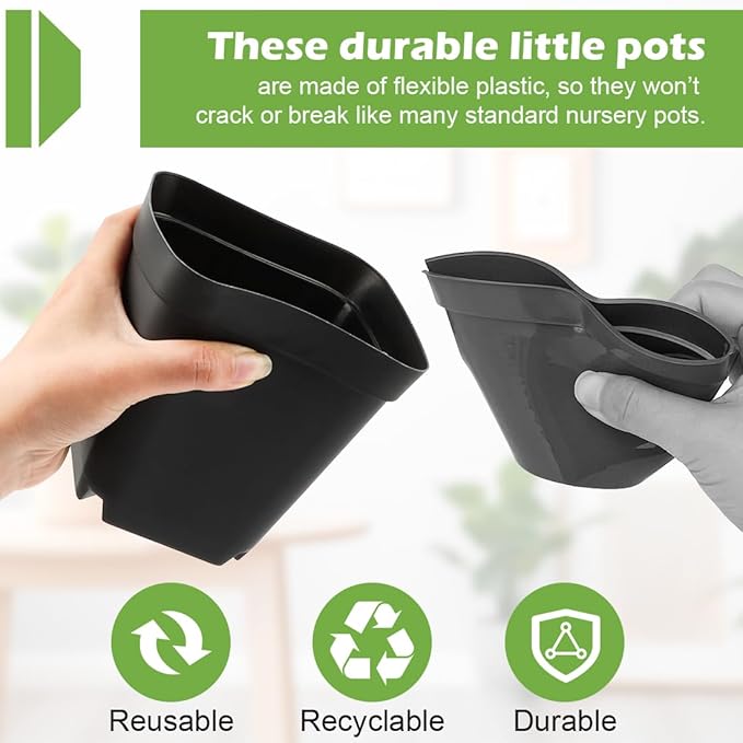 Square Nursery pots 4 Inches 60Pcs, Seedling Plastic Seeds propogation Growing - Image 4