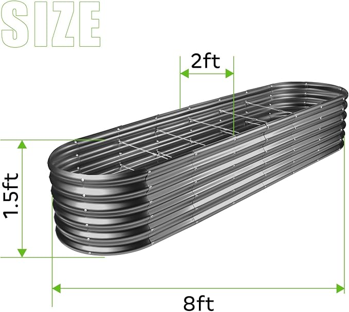Land Guard 8×2×1.5ft Galvanized Raised Garden Bed Kit, Raised Garden Boxes - Image 2