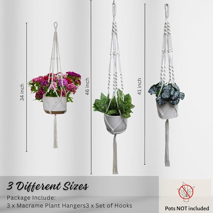 3 Pack Macrame Plant Hanger Indoor Hanging Planter - Image 6