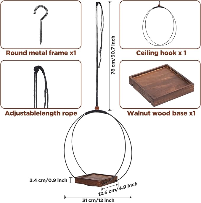 2 Pack Hanging Planters for Indoor Outdoor Plants, 12 Inch Sturdy Wood Base - Image 2