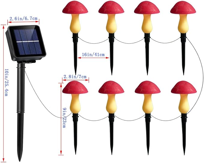 Solar Mushroom Lights Garden Decor 8 Red Crack Mushrooms Outdoor Decor Stake - Image 7