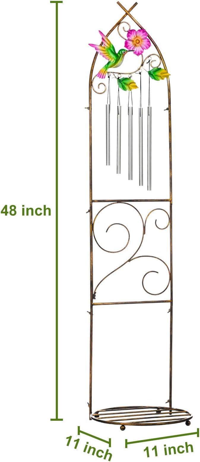 Plant Stands with Garden Trellis, 48” Metal Standing Wind Chimes Plant Pot - Image 3