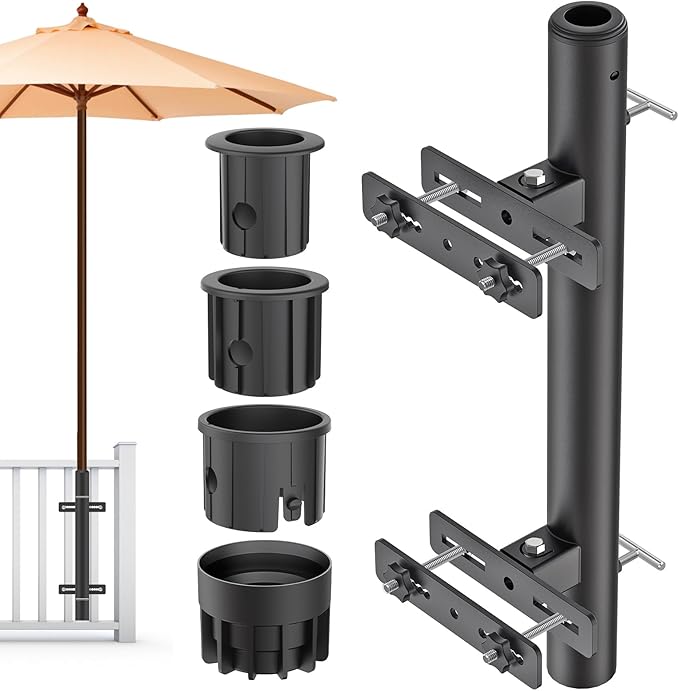 Heavy Duty Deck Railing Umbrella Holder, Adjustable Patio Umbrella Stand by Lifeswell