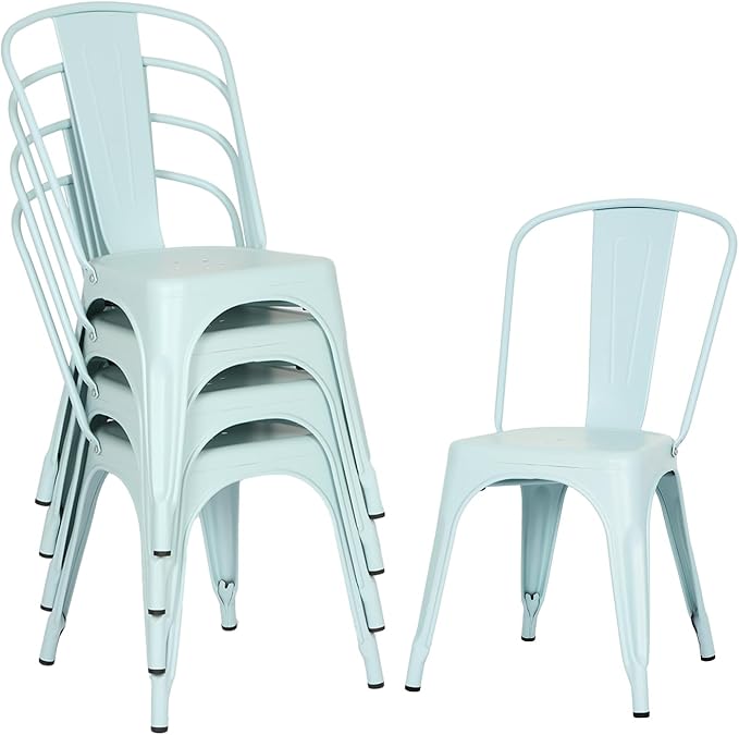 FDW | Set of 4 Metal Dining Chairs | Blue | Stackable Tolix Side Chairs by FDW