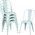 FDW | Set of 4 Metal Dining Chairs | Blue | Stackable Tolix Side Chairs by FDW
