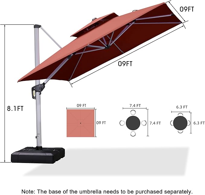 PURPLE LEAF 9ft Patio Umbrella Outdoor Square Umbrella Large Cantilever - Image 8