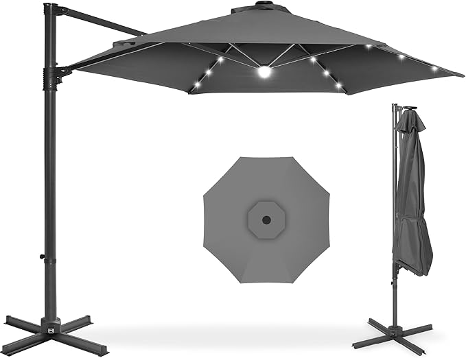 Best Choice Products 10ft Solar LED Offset Cantilever Hanging Market Patio by BestChoiceProducts