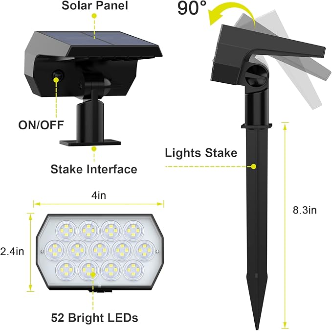 Solar Spot Lights Outdoor Waterproof IP65, 2-in-1 Solar Landscaping Spotlights - Image 6