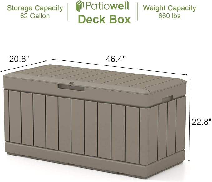 Patiowell 82 Gallon Resin Deck Box, Waterproof Large Wood Look Storage Box - Image 6