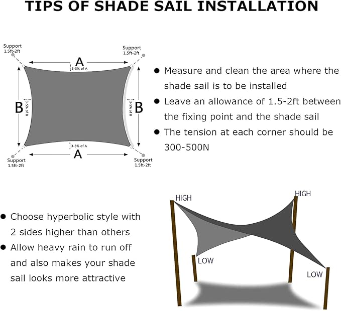 KANAGAWA 10'X13' Dark Gray Custom Size Sun Shade Sail Rectangle UV Block Canopy - Image 6