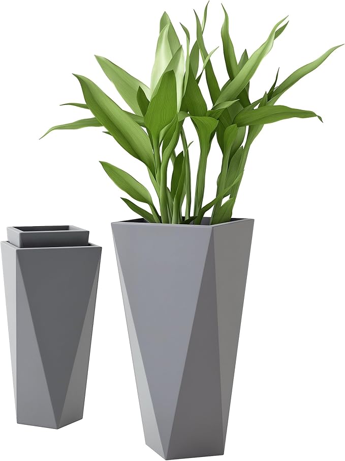 Outsunny Set of 3 Tall Planters, MgO Indoor Outdoor Planters by Outsunny