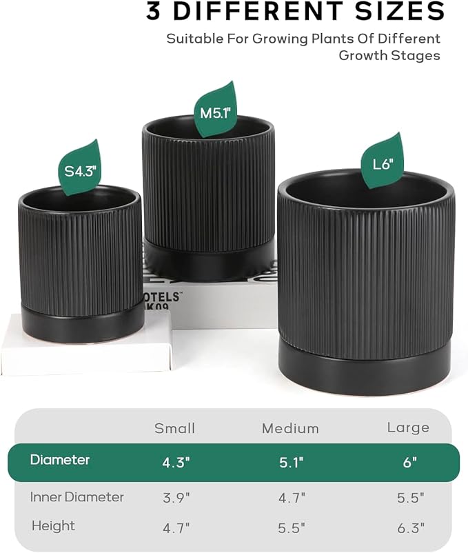 LaDoVita 3 Pack Ceramic Plant Pots 6/5/4 inch, Flowerpot - Image 2