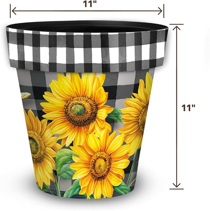 Briarwood Lane Checkered Sunflowers Decorative Medium Planter - Image 5