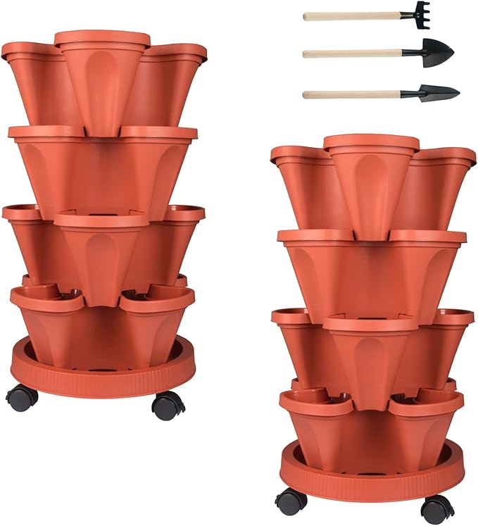 GameXcel Vertical Planter 4 Tier Stackable Planters Garden Planters Strawberry by GameXcel