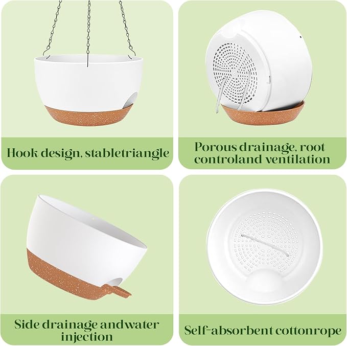 2 Pack 10 Inch Self Watering Hanging Planters - Image 7